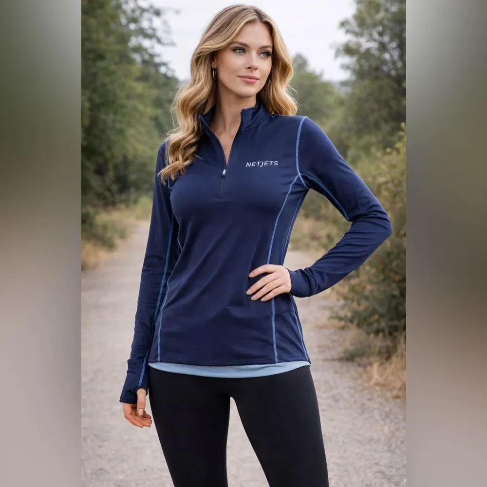 ALO Yoga CoolFit 1/2 Zip Long Sleeve Top Women's Medium Thumb Holes